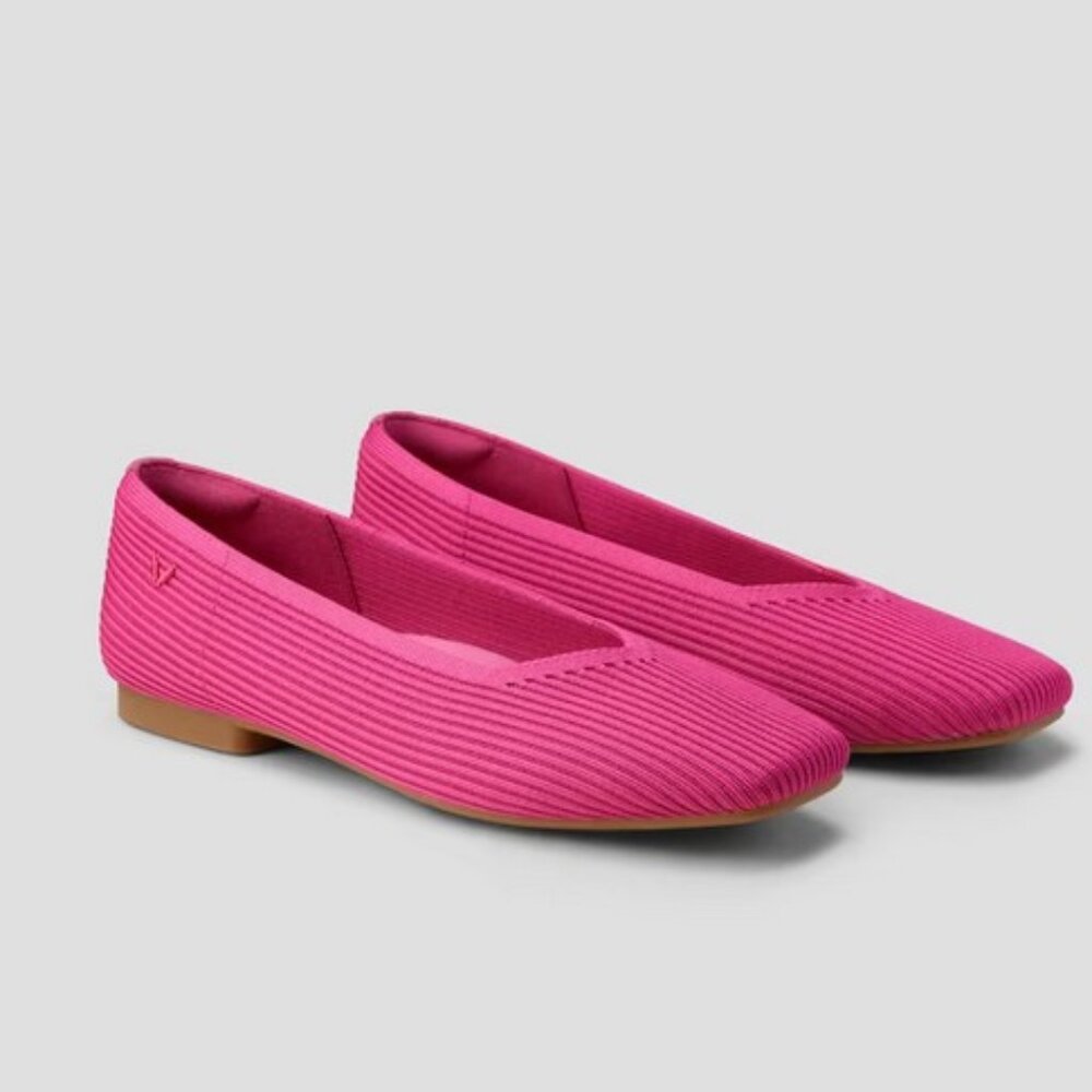 VIVAIA Margot 2.0 Pink Square-Toe V-Cut Knit Ballet Flats - Picture 2 of 13